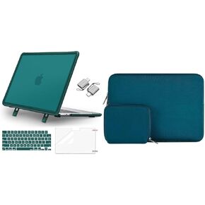 MOSISO Compatible with MacBook Air 13.6 inch Case 2022-2024 M3 A3113 M2 A2681, Heavy Duty Shockproof Plastic Hard Case with Fold Kickstand&Keyboard Cover&Screen Protector&Type C&Bag, Deep Teal