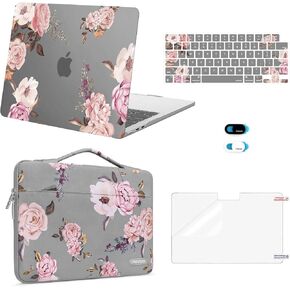 MOSISO Compatible with MacBook Air 13 inch Case 2025 2024 2023 2022 M4 A3240 M3 A3113 M2 A2681, Peony Hard Shell&Sleeve Bag&Keyboard Cover&Webcam Cover&Screen Protector for MacBook Air 13.6 Case, Gray