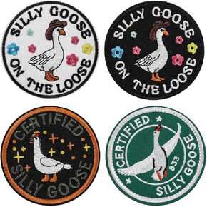 4 PCS حلقة أوزة مضحكة وخطاف التصحيح معتمد سخيفة أوزة مطرزة ميمي Sew-on Patches Cool Emblem Patch Patch for Backpacks Dog Sharnesses Hats Hats Helmets Gym Vals