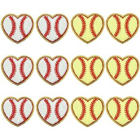 12 PCS Baseball Patch Patch White Yellow Heart Baseball Chinille Chenille On