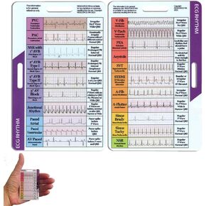 2PCS ECG/EKG Rhythm Pocket Card Double Sided EKG Rhythm Interpretation Badge Card ECG Rate Pocket Cards Nurse ECG Cards Guide Rapid Cardiac Analysis and Measurement Tool for Nurses EKG Techs Students