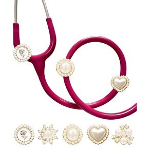 Plifal 5 Pieces Stethoscope Charm Tag for Nurse - Flowers Elegant Metal Stethoscope Charms Label Accessories Fit for Littmann, Presents for Pediatric Doctors, Student Nurse, Nursing Graduation