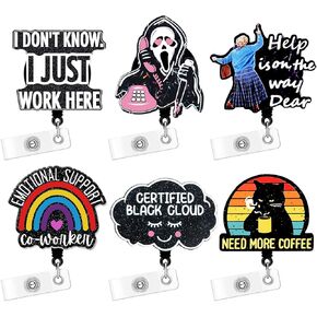 Acrylic Badge Reel, 6 PCS Cute Funny Badge Holder Retractable ID Card Holder with Alligator Clip, Badge Holder Reels Accessories for Nurse Teacher Office Worker (Funny) in Saudi Arabia