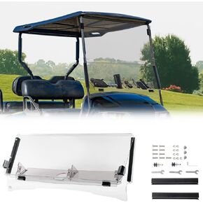 KEMIMOTO Golf Cart Windshield with Storage Basket Compatible with EZGO TXT 1995-2013, Foldable Replacement Windshield, Anti-UV and Impact Resistant Acrylic (Tinted), Patented Design