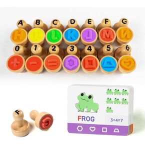 خشبي رقم الأبجدية رقم Flashcard - ABC 123 أحرف الطوابع للأطفال ، طوابع الطين للفصول الدراسية والمدرسة المنزلية ، Montessori Arts & Crafts للسن 3-5 سنوات ، رائعة للتجسيد والرياضيات