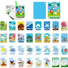 34pcs موسم بطاقات الفلاش المعرفية للأطفال ، بطاقات وميض موسم الإدراك ، البطاقات التعليمية المقاومة للماء للأطفال ، بطاقة فلاش التعلم الشهر لمدة 3 سنوات