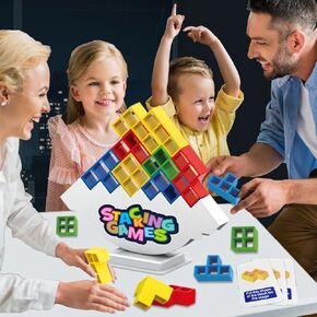64 PCS Tetra Board Game للأطفال والبالغين ، وتوازن التراص لعبة لاعبين+ حفلة ، وعائلة وأصدقاء ، ولبنات Tower Stack Team Tuy Toy