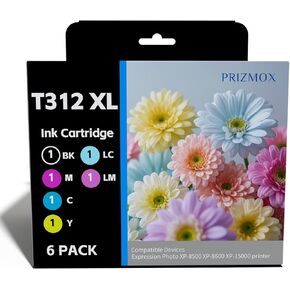 6-Pack 312XL Remanufactured Ink Cartridges Replacement for T312 XL 312XL Ink Comptible for Expression Photo XP-8500 XP-8600 XP-15000 Printer