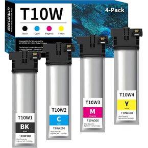 Remanufactured T10W Ink Cartridge High Capacity 4-Pack (Black,Cyan,Magenta,Yellow) T10W100 T10W200 T10W300 T10W400 Ink Pack Replacement for T10W Ink for WorkPorce Pro WF-C5390 WF-C5890 Printer Ink