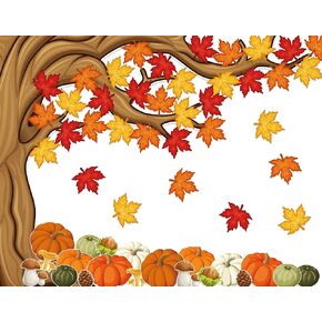 NBJIUYIN 4ft Big Tree Bulletin Board Set Fall Autmun Tree Bulletin Board Decoration with Maple Leaves Cumpkins for Classroom Home Chalkboard Wall Decoration