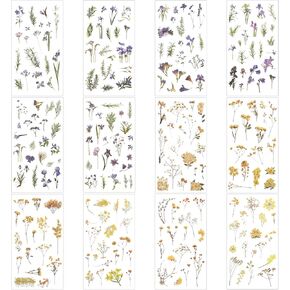 320 Pcs Pressed Flower Stickers, Flower Stickers for Scrapbooking Transparent Floral Stickers Vintage Crafts Sticker Colorful Small Flower Sticker for Card Making Journaling Decoration