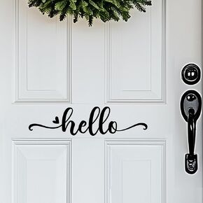 Hello Door Decal, Cute Hello Sticker Greeting for Home, Hello Vinyl Decal, Welcome to Our Home Front Door Decor, Hello House Door Saying Vinyl Decal Quote, House Warming Gift (3.8 x 16.9 in, Black)