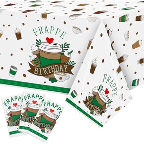 Frappe Coffee Party Tableroths - 3pcs أغطية طاولة عيد ميلاد Frappe ، قهوة ذات طابع القهوة ، زخارف الحفلات البلاستيكية ديكور قطعة قماش مستطيلة لعيد ميلاد الشاي