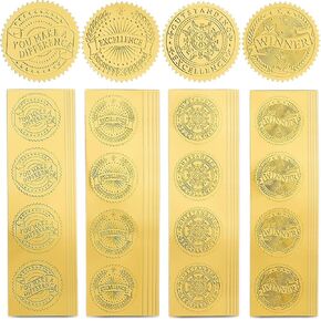 CRASPIRE 160PCS 4 Style Gold Stickers شهادة التميز لافتة التميز رقاقة 2 "أظرف لاصق ذاتي الأختام جائزة جائزة التخرج دبلومات التخرج من زفاف دعوة الزفاف