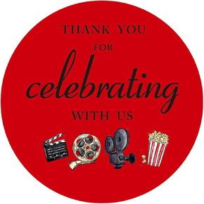 Magjuche Movie Night شكرًا لك ملصقات ، عيد ميلاد مسرح السينما أو علامات ملصقات أخرى لصالح الحفلات ، 2 بوصة ، 40 حزمة