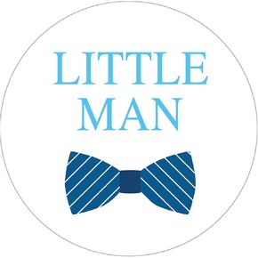 ملصقات Magjuche Bowtie Little Man ، Blue Boy Baby Shower Dearn Fired Taving ملصقات الملصقات ، 2 بوصة ، 40 حزمة