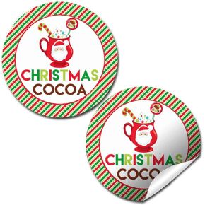 Christmas Cocoa Hot Chocolate or Hot Cocoa Sticker Labels, 40 2" Party Circle Stickers by AmandaCreation, Great for Gift Bag Seals