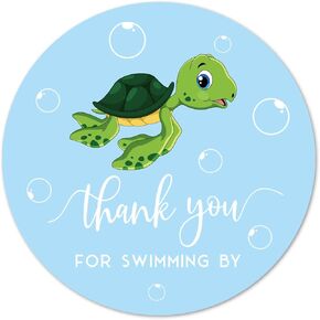 Turtle Thank You Swimming by Stickers, 2 Inch Baby Shower Birthday Party Favor Labels 40-Pack