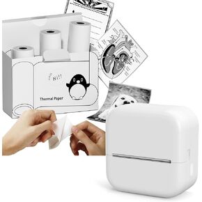 Mini Sticker Printer with 3 Rolls of 50mm*3.5m White Self-Adhesive Thermal Printer Paper (Image Duration: 10 Years)