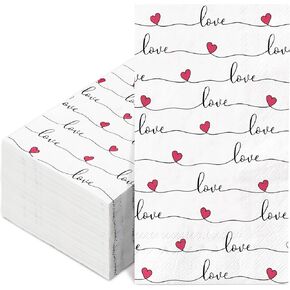AnyDesign 100Pack Heart Guest Napkin Valentine's Day Disposable Napkins 3 Ply Love Hearts Dinner Hand Napkin for Wedding Anniversary Mother's Day, 13 x 15.7 Inch