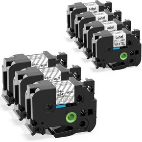 3 حزمة بيضاء على Clear + 4 Pack White 24mm Label Tape Replacement for Brother P-Touch Tze-251 Tze-155 Tape ، 1 بوصة 0.94 بوصة مغلفة لـ PTD600 PTP710BT PTP750W ، 6 عبوات