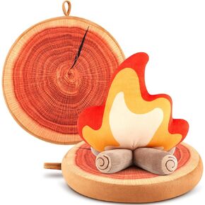 3 Pcs Pretend Campfire Set Includes 1 Fake Campfire Plush Toys and 2 Wood Pillow Pretend Camping Set for Kids Home, Couch, Sofa, Bedroom, Living Room Decor, Camping Themed Decor Toys
