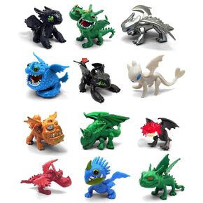 Tysvill Dragons HTTYD (مجموعة من 12 جهازًا) ، غضب ليلي (بلا أسنان) ، أشكال الحركة ، تماثيل القبعات العليا ، لعبة هدايا ألعاب الهدايا