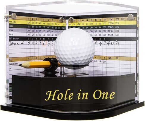Golf Ball Display Case for Eagle Golfer. Black Ball Throne with Golden Stamp. 2X Background Frames on Each Side of Cambered Cover. Pencil Holder, Glue Dots are All Included, No Assembly in Saudi Arabia