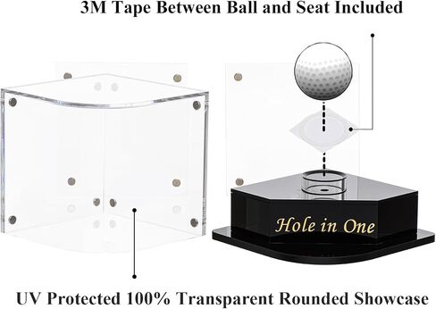 Golf Ball Display Case for Eagle Golfer. Black Ball Throne with Golden Stamp. 2X Background Frames on Each Side of Cambered Cover. Pencil Holder, Glue Dots are All Included, No Assembly in Saudi Arabia