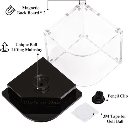 Golf Ball Display Case for Eagle Golfer. Black Ball Throne with Golden Stamp. 2X Background Frames on Each Side of Cambered Cover. Pencil Holder, Glue Dots are All Included, No Assembly in Saudi Arabia