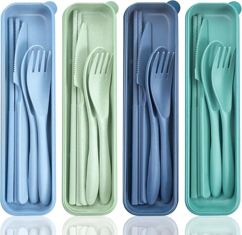 Reusable Utensils Set with Case, 6 Sets Travel Utensils with Case, Wheat Straw Portable Cutlery Set Chopsticks Knives Fork and Spoon for Lunch Box Accessories in Saudi Arabia