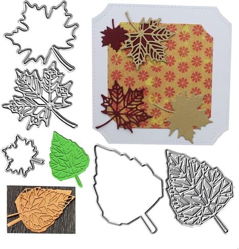 5pcs Spring Maple Leaves Leaf Cutting Dies, Autumn Fall Foliage Leafage Die Cuts Metal Embossing Stencils Template Mould for Card Scrapbooking and DIY Craft Album Paper Card Decor in Kuwait