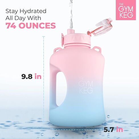 THE GYM KEG 1 Gallon Water Bottle (128oz) I 3.78l Big Water Jug I 128 oz Sports Bottle with Straw and Motivational Time Markings I Large Reusable Bottle | BPA-Free Plastic I Leakproof in Kuwait