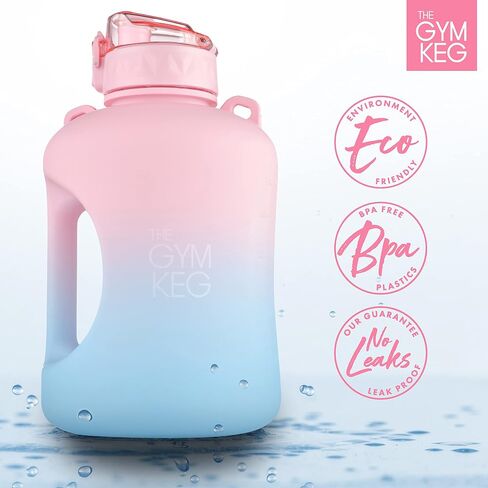 THE GYM KEG 1 Gallon Water Bottle (128oz) I 3.78l Big Water Jug I 128 oz Sports Bottle with Straw and Motivational Time Markings I Large Reusable Bottle | BPA-Free Plastic I Leakproof in Kuwait