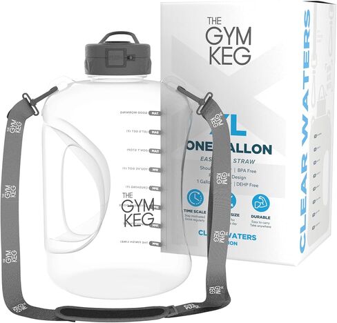 THE GYM KEG 1 Gallon Water Bottle (128oz) I 3.78l Big Water Jug I 128 oz Sports Bottle with Straw and Motivational Time Markings I Large Reusable Bottle | BPA-Free Plastic I Leakproof in Kuwait