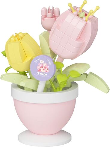 Tulip Mini Flower Bonsai Building Toy Potted Plant Blocks Artificial Particle Flower Botanical in Kuwait