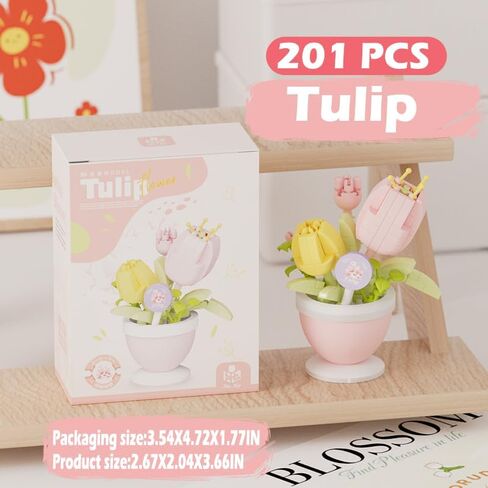 Tulip Mini Flower Bonsai Building Toy Potted Plant Blocks Artificial Particle Flower Botanical in Kuwait