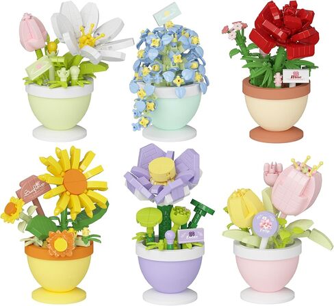 Tulip Mini Flower Bonsai Building Toy Potted Plant Blocks Artificial Particle Flower Botanical in Kuwait