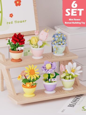 Tulip Mini Flower Bonsai Building Toy Potted Plant Blocks Artificial Particle Flower Botanical in Kuwait
