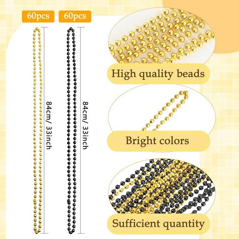 120 Pcs Beaded Necklaces Gold Black and Silver New Year Bead for New Year Eve Christmas Festival Parade Throw Accessories Wedding Birthday Party Supplies, 3 Colors in Saudi Arabia