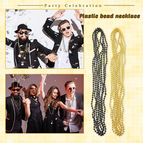 120 Pcs Beaded Necklaces Gold Black and Silver New Year Bead for New Year Eve Christmas Festival Parade Throw Accessories Wedding Birthday Party Supplies, 3 Colors in Saudi Arabia