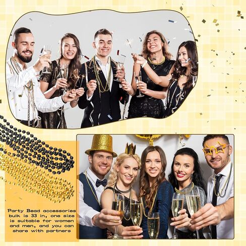 120 Pcs Beaded Necklaces Gold Black and Silver New Year Bead for New Year Eve Christmas Festival Parade Throw Accessories Wedding Birthday Party Supplies, 3 Colors in Saudi Arabia