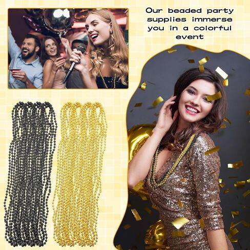 120 Pcs Beaded Necklaces Gold Black and Silver New Year Bead for New Year Eve Christmas Festival Parade Throw Accessories Wedding Birthday Party Supplies, 3 Colors in Saudi Arabia