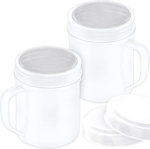 CUSINIUM 10 Ounce Ivory Powdered Sugar Shaker Duster With Handle - Fine Mesh - With Plastic Cap - Pack of 2 in Saudi Arabia