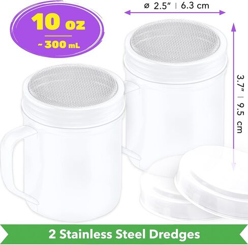 CUSINIUM 10 Ounce Ivory Powdered Sugar Shaker Duster With Handle - Fine Mesh - With Plastic Cap - Pack of 2 in Saudi Arabia