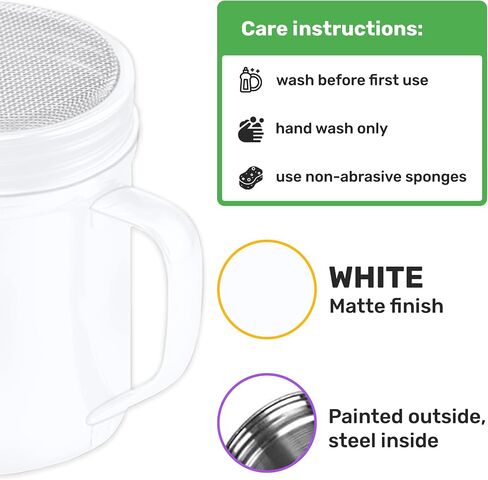 CUSINIUM 10 Ounce Ivory Powdered Sugar Shaker Duster With Handle - Fine Mesh - With Plastic Cap - Pack of 2 in Saudi Arabia