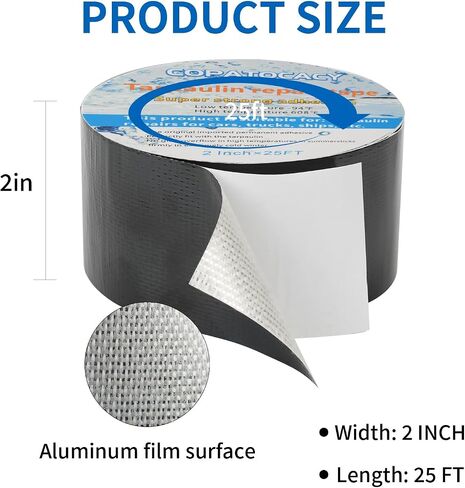 Awning Repair Tape for Tarp,2" x 25 FT Heavy Duty Outdoor Repair Tape for Canvas, Boat Covers, Tent, Sail Tape, Tear Repair Patch Tape, Waterproof, Black in Saudi Arabia