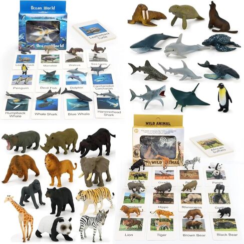 24 Animal Figurines - Educational Toys with Matching Flash Cards for Kids (Zoo & Sea Animals) in Saudi Arabia