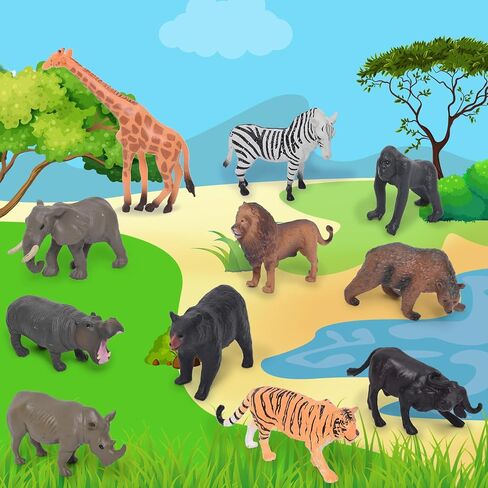 24 Animal Figurines - Educational Toys with Matching Flash Cards for Kids (Zoo & Sea Animals) in Saudi Arabia