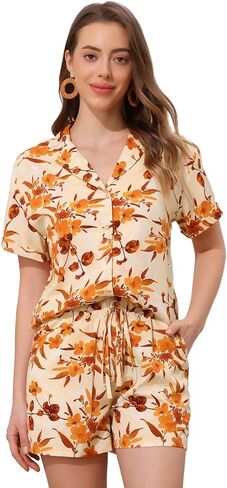 Allegra K Women Hawaiian Sets 2 Pieces Floral Button Down Shirt and Shorts Tropical 2023 Vacation Beach Outfits in Saudi Arabia